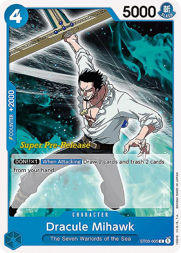 Dracule Mihawk ST03-005 Super Pre-Release Stamp card, The Seven Warlords of the Sea