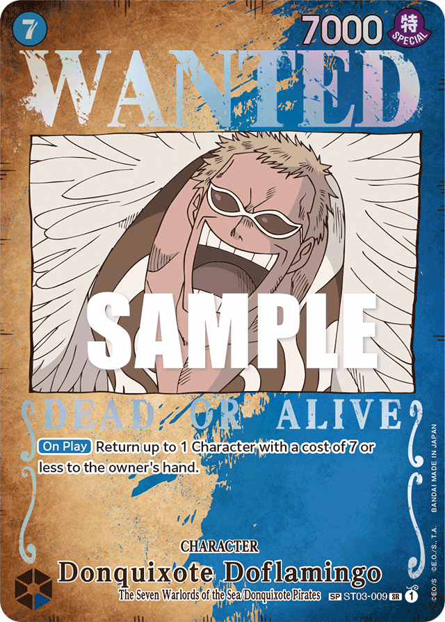 Donquixote Doflamingo ST03-009 Wanted Poster card, The Seven Warlords of the Sea