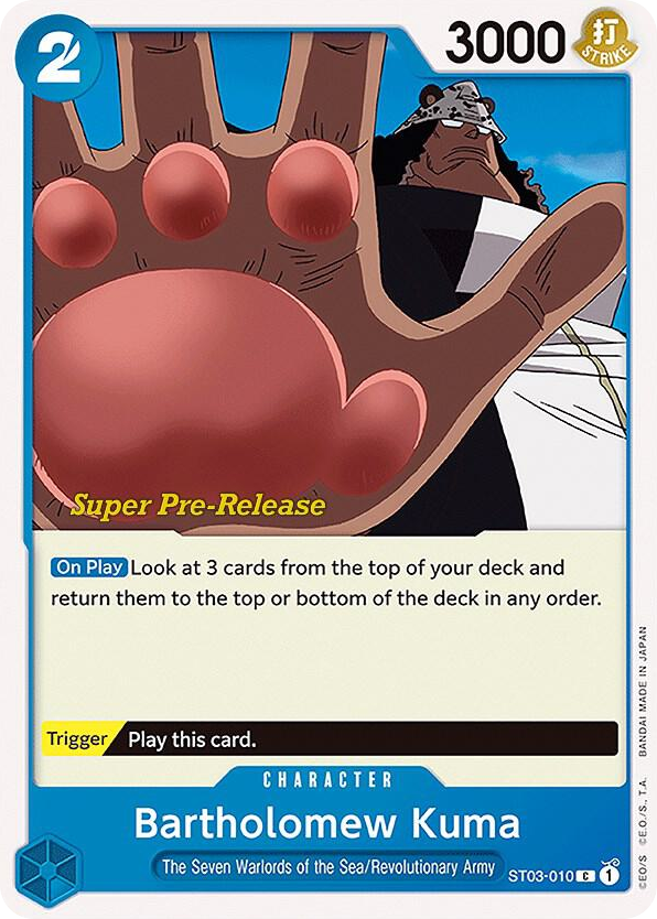 Bartholomew Kuma ST03-010 Super Pre-Release Stamp card, The Seven Warlords of the Sea