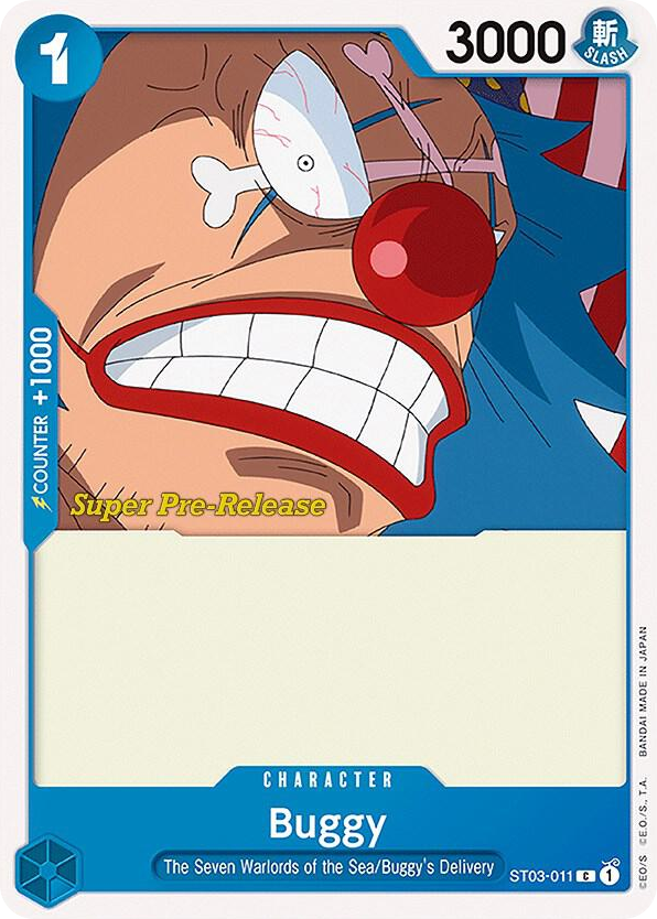 Buggy ST03-011 Super Pre-Release Stamp card, The Seven Warlords of the Sea