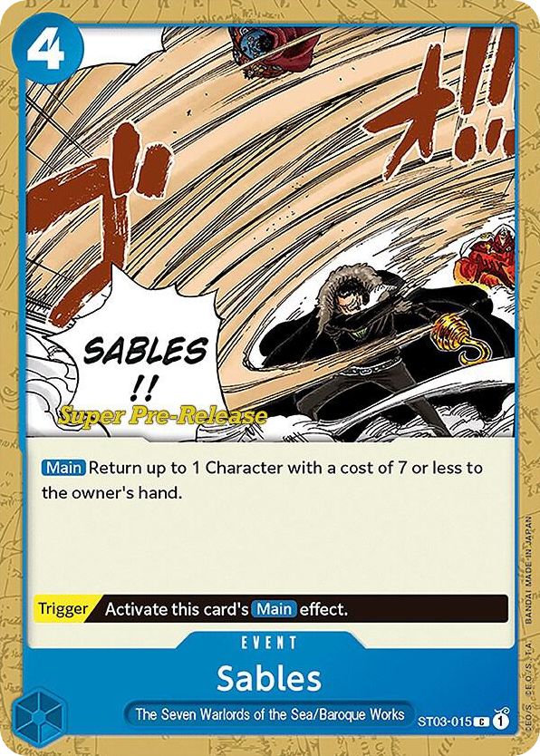 Sables ST03-015 Super Pre-Release Stamp card, The Seven Warlords of the Sea