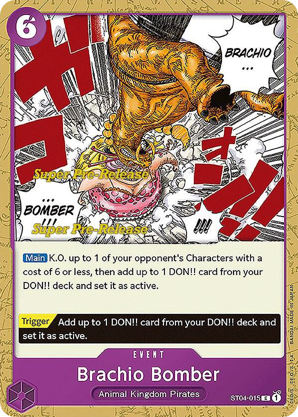 Brachio Bomber ST04-015 Super Pre-Release Stamp card, Animal Kingdom