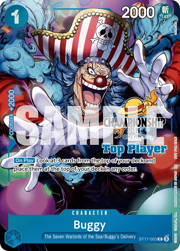 Buggy ST17-003 Top Player Stamp card, BLUE Donquixote Doflamingo