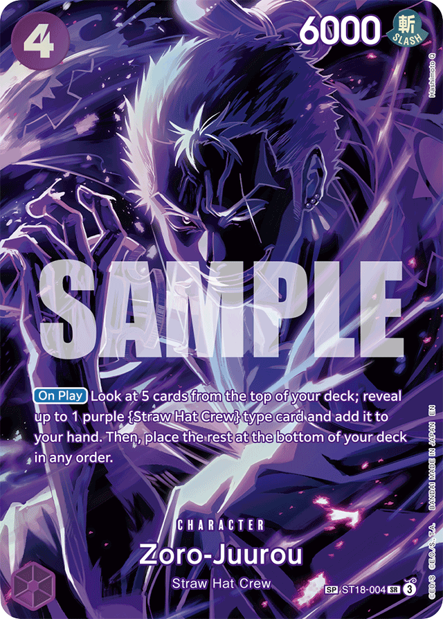 Zoro-Juurou ST18-004 SP Alt Art card, PURPLE Monkey.D.Luffy