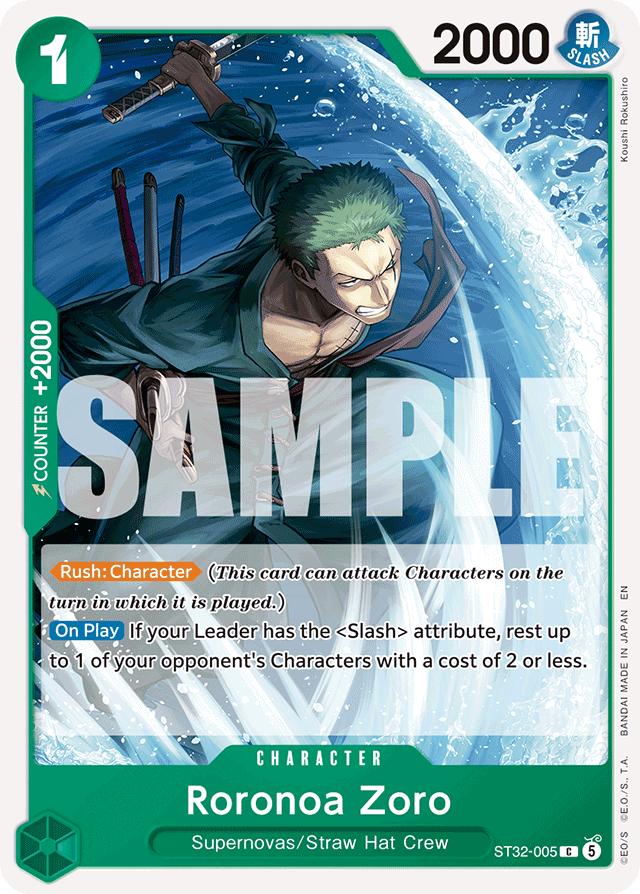 Roronoa Zoro ST32-005 card, GREEN Roronoa Zoro